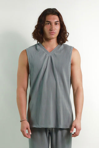 SS22 Deep Grey Pleated Tank Top