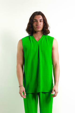 SS22 Parakeet Green Pleated Tank Top