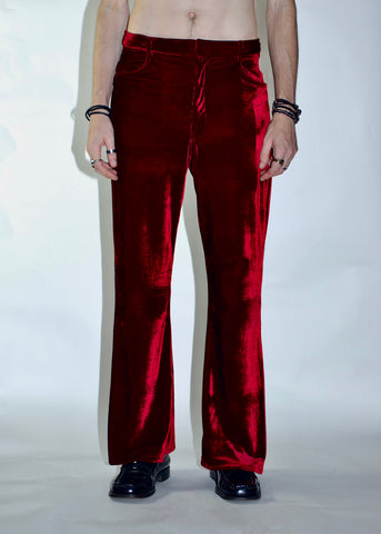 CRUZ 001 - Burgundy Velour Flared Trousers